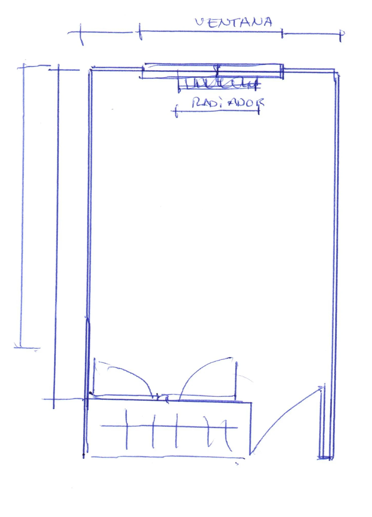 Ejemplo de boceto a mano para explicar las medidas de una estancia